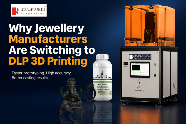 DLP 3D printer for jewellery manufacturing with castable resin and detailed jewellery models